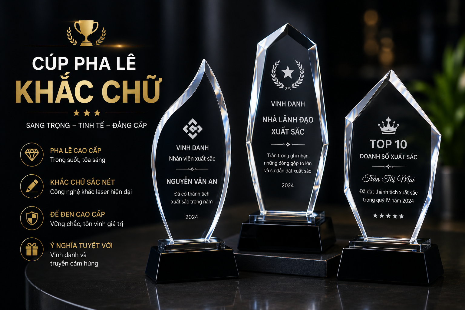 cúp pha lê khắc chữ