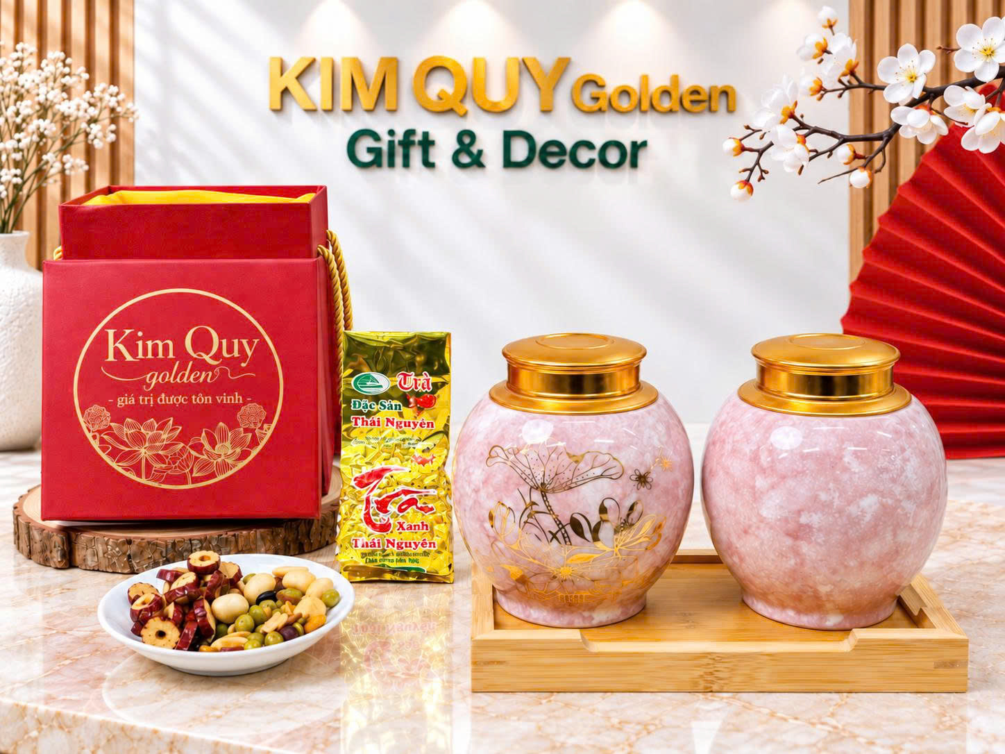 Bộ hộp đựng trà gốm sứ làm quà tặng doanh nghiệp