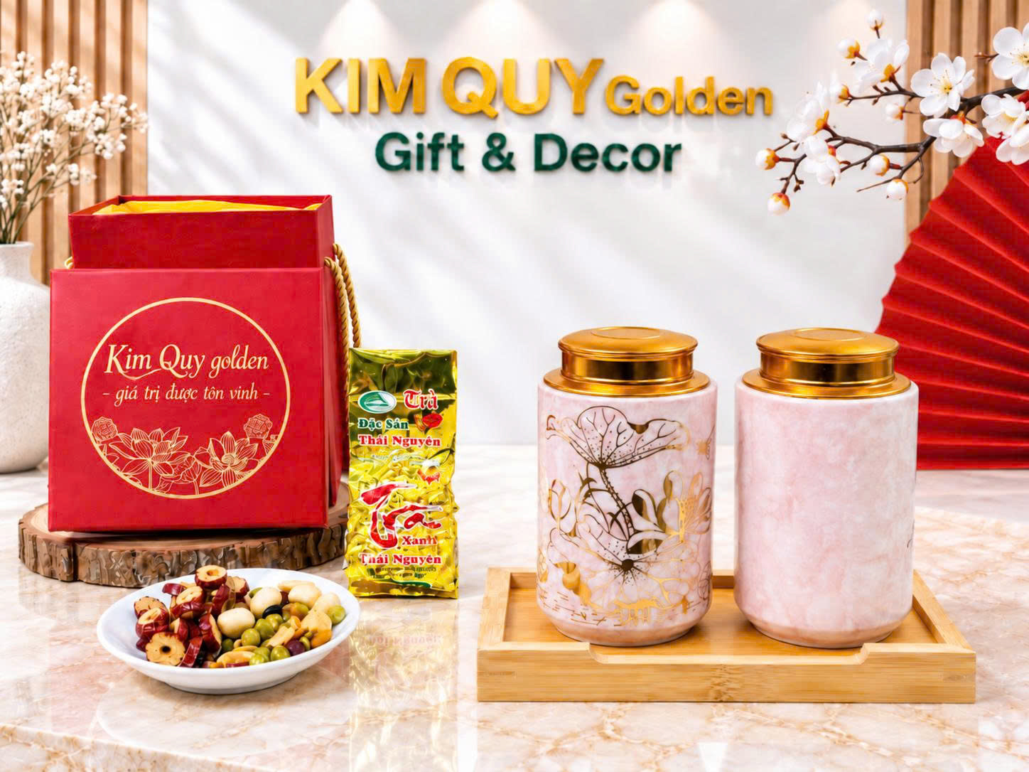 Hộp đựng trà gốm sứ kết hợp bộ quà tặng doanh nghiệp