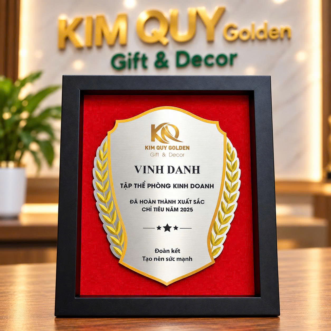 Bảng Vinh Danh Gỗ Cao Cấp Khung Hộp Lót Nhung – Mặt Kim Loại